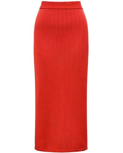 12 STOREEZ High-waisted Knitted Midi Skirt - Red