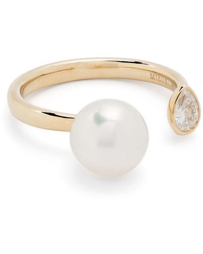 Mizuki 14kt Gold Sea Of Beauty Pearl And Diamond Open Ring - White