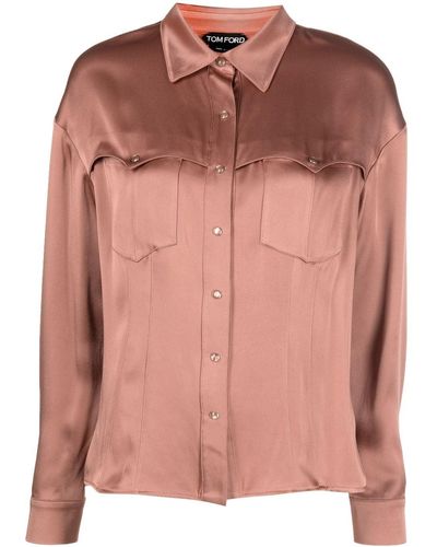 Tom Ford ウエスタンスタイル サテンシャツ - ピンク
