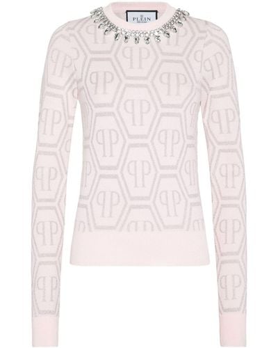 Philipp Plein Kristallverzierter Pullover mit Monogramm - Pink