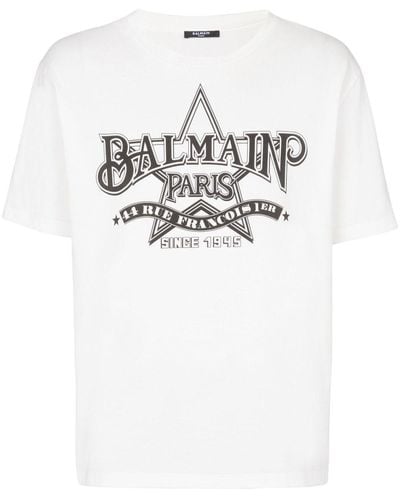 Balmain Crew Neck T -shirt Met Logo -print - Wit