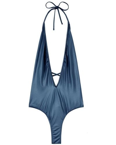 Palm Angels Metallic V-neck Swimsuit - Blue
