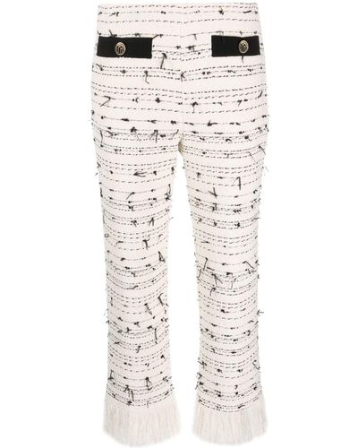Liu Jo Fringed-edge Tweed Trousers - White