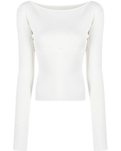 Low Classic Boat-neck Ribbed Jumper - White