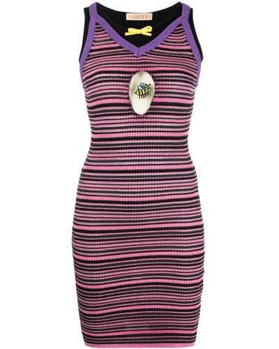 Cormio Striped Cotton-silk-cashmere Bodycon Dress - Purple