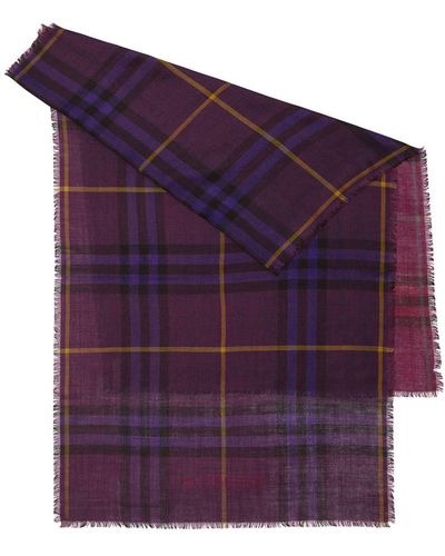 Burberry Plaid-check Wool-silk Scarf - Purple