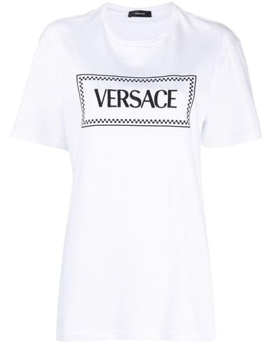 Versace T -shirt Mit Logo -stickerei - Wit