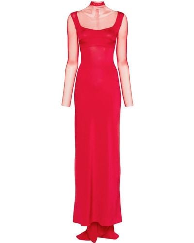 Atu Body Couture High Neck Panelled Gown - Red