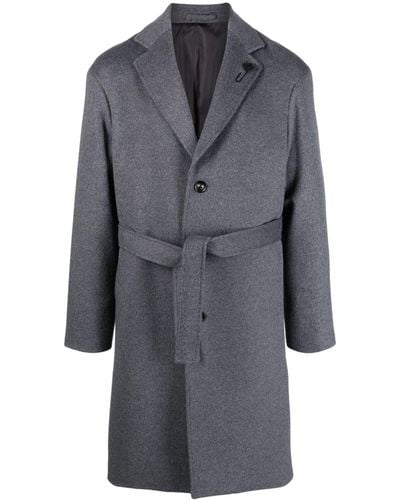 Lardini Logo-appliqué Belted Wool Coat - Grey