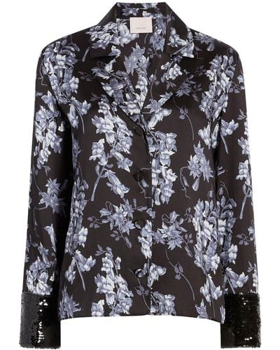 Cinq À Sept Phoebe Floral-print Sequinned Shirt - Black