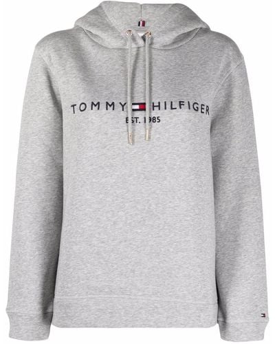 Tommy Hilfiger Embroidered-logo Pullover Hoodie - Gray