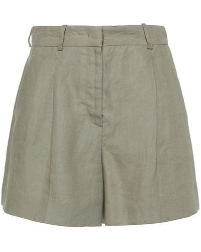 Kiton Pleated Detail Linen Shorts - Grey
