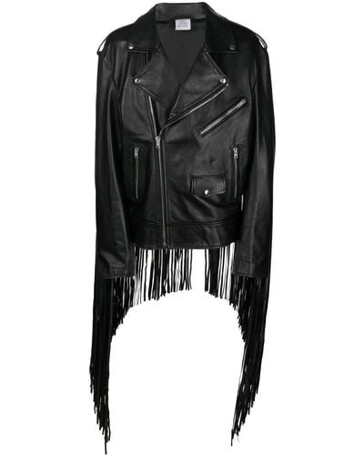 Vetements Fringe-detail Leather Biker Jacket - Black