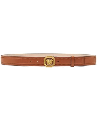 Versace Logo Plaque Adjustable Leather Belt - Brown