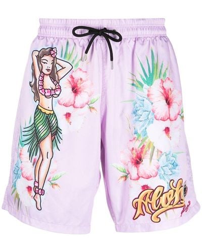 Philipp Plein Graphic Floral-print Swim Shorts - Pink