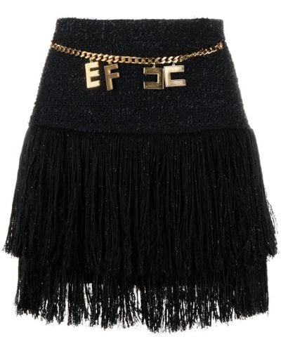 Elisabetta Franchi Fringe Tweed Miniskirt - Black