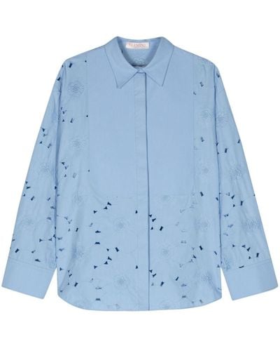 Valentino Garavani Broderie-anglaise Cotton Shirt - Blue