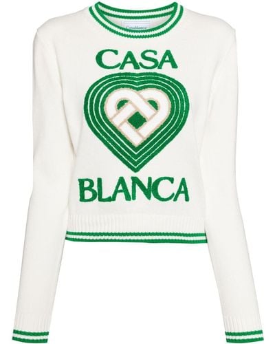 Casablancabrand Logo-intarsia Cotton Jumper - Groen