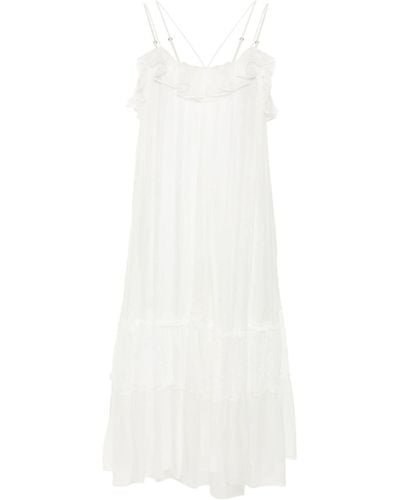 Nissa Floral-lace-detail Silk Dress - White