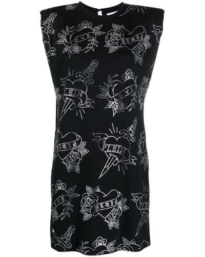 Philipp Plein Graphic-print Sleeveless Mini Dress - Black