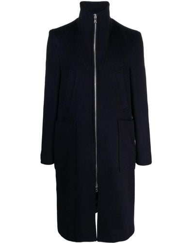 Officine Generale Zip-Up Virgin Wool Coat - Blue