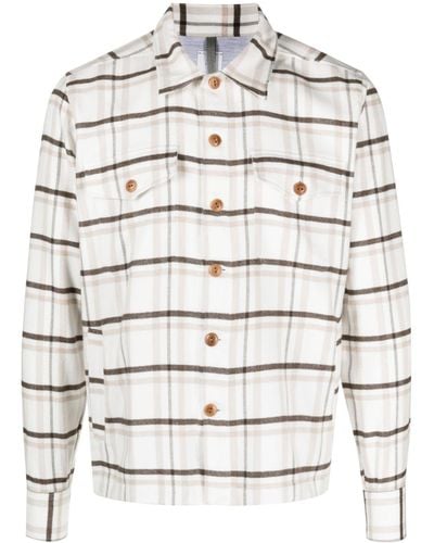 Eleventy Checked Cotton-flannel Shirt - Grey