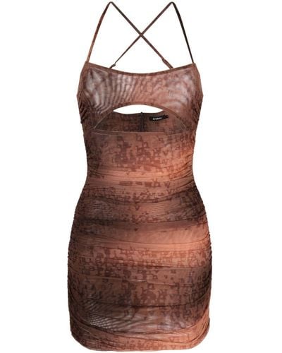 MISBHV Letter-print Ruched Mini Dress - Brown