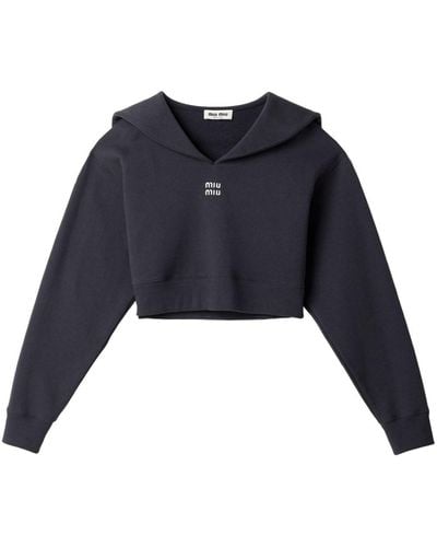 Miu Miu Cotton Fleece Sweatshirt With Embroidered Logo - Blue
