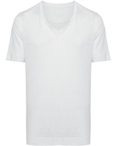 120% Lino Linnen T-shirt Met V-hals - Wit