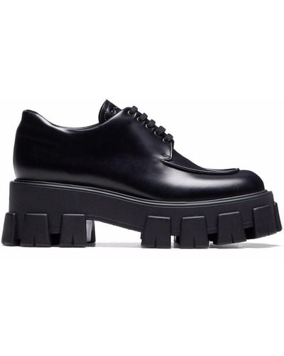 Prada Chaussures en cuir Monolith Brushed à lacets - Noir