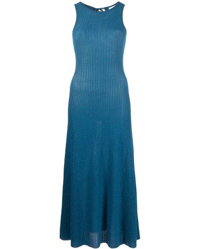 Ganni Metallic Ribbed Midi Dress - Blue