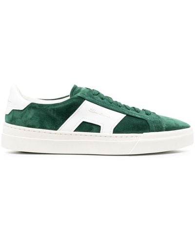 Santoni Double-buckle Suede Panelled Sneakers - Green