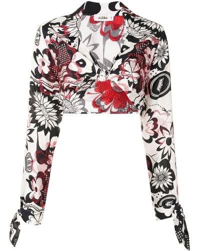Amir Slama Cropped-Bluse mit Blumen-Print - Weiß