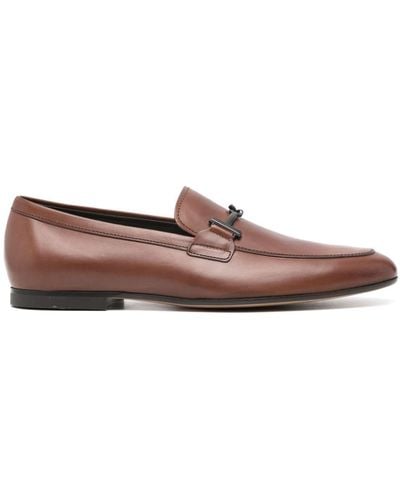 Tod's T Ring Leather Loafers - Brown