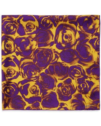 Burberry Rose-print Silk Scarf - Blue
