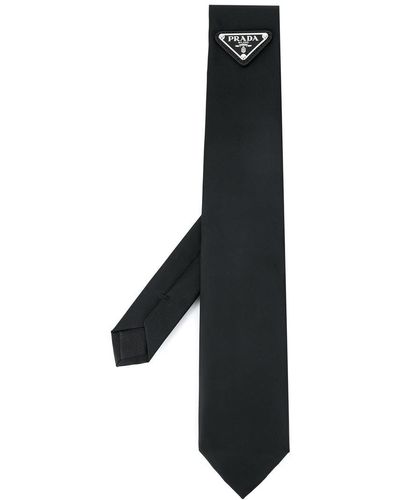 Prada Corbata con laca con logo - Negro