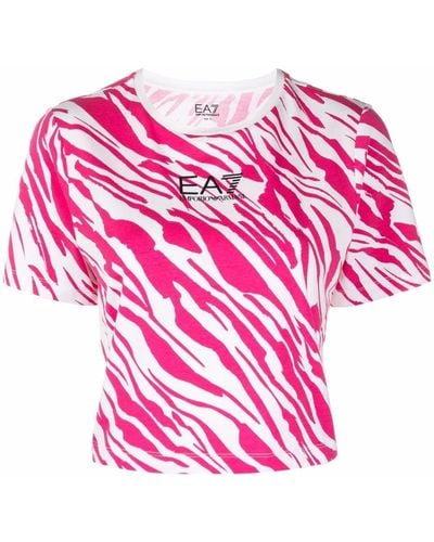 EA7 パターン ロゴ Tシャツ - ピンク