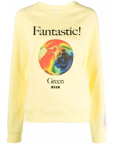 MSGM Fantastic Logo-print Crew Neck Sweatshirt - Yellow