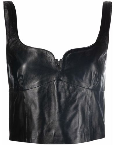 Manokhi Cropped Leather Vest - Black