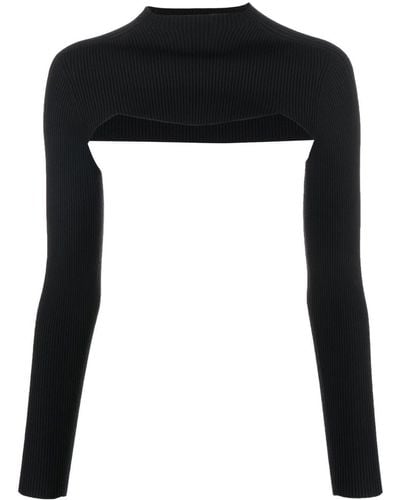 Aeron Long Sleeve Knit Crop Top - Black