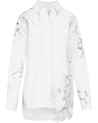 Oscar de la Renta Twill-Hemd mit Kordelspitze - Weiß