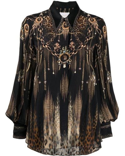 Camilla Baroque-print Silk Shirt - Black