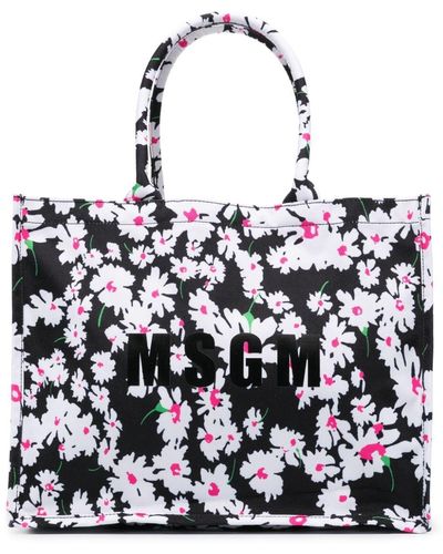 MSGM Shopper Met Bloemenprint - Zwart