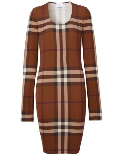 Burberry Exaggerated-Check Jersey Dress - Brown