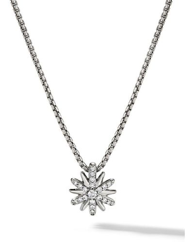 David Yurman Sterling Silver Petite Starburst Diamond Necklace - Metallic