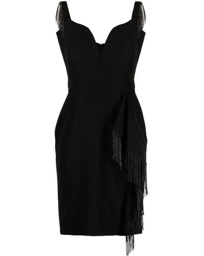 Marchesa Sheath Fringe-detail Minidress - Black