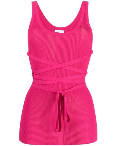 P.A.R.O.S.H. Belted-waist Ribbed Top - Pink