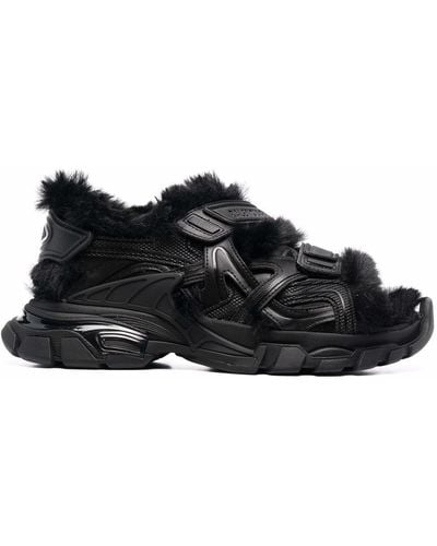 Balenciaga Faux-fur Track Sandals - Black
