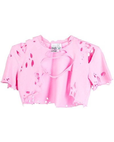 Natasha Zinko Monster Distressed-effect Cotton T-shirt - Pink