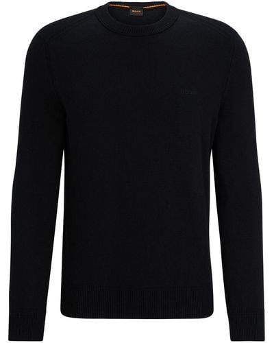 BOSS Logo-embroidered Ribbed Sweater - Black
